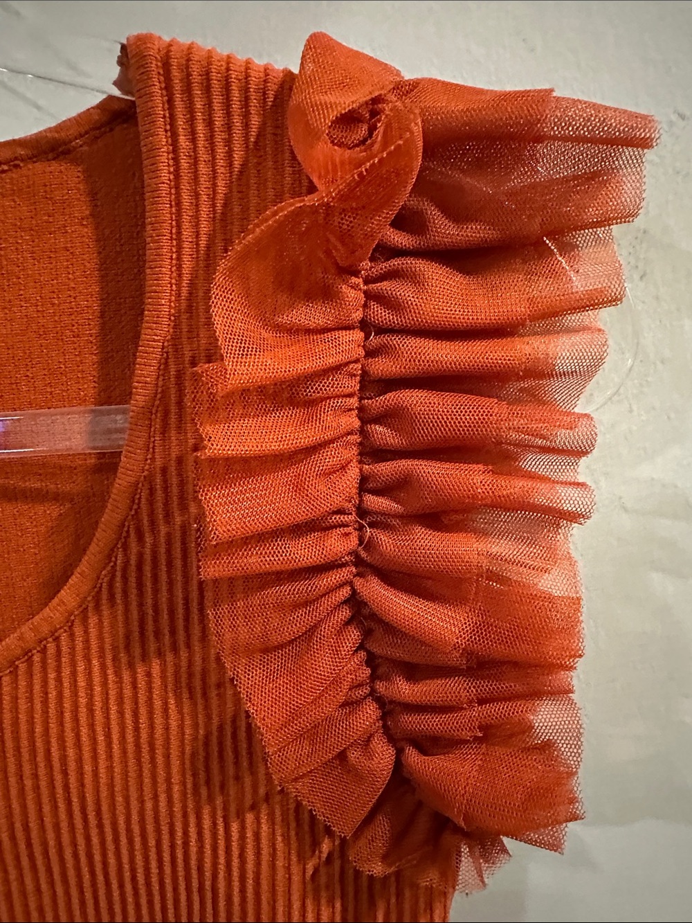 Bailey 44 Rust Ribbed Top with Ruffle Cap Sleeves - Picture 3 of 9